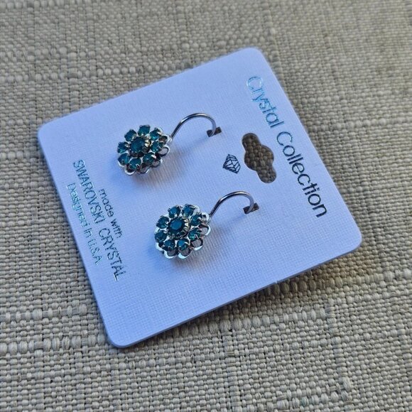 Crystal Collection Women Earrings Silver Turquoise Tone made With Swavoski Cryst - Picture 3 of 8